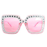 Pink square novelty party glasses with clear diamante detailing