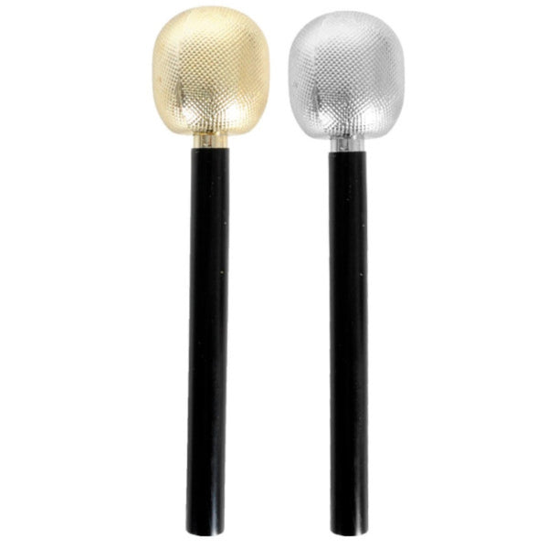 Gold and silver plastic party microphone prop for singer or disco costume