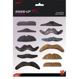 Party moustaches pack of 12 assorted colours