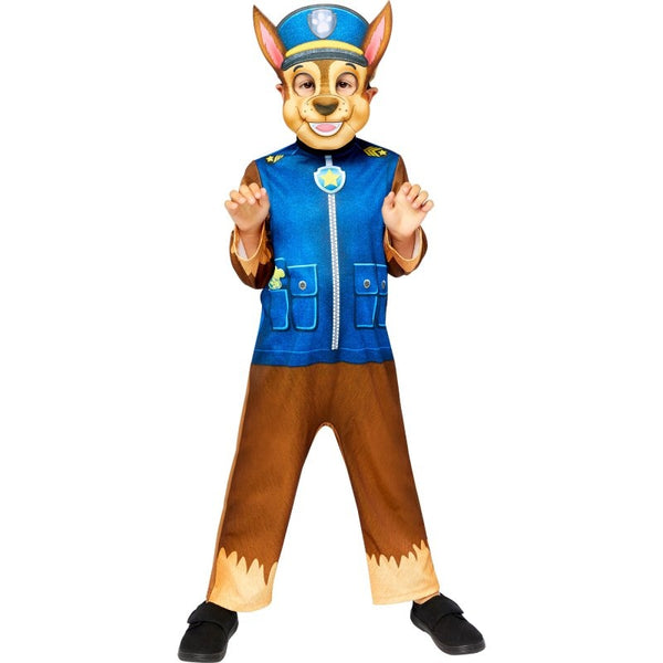 Paw Patrol Chase Boys Costume, includes jumpsuit and mask.