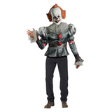 Pennywise IT Chapter 2 Deluxe Adult Costume with satin clown top and character mask front view