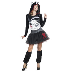 Pepe Le Pew costume tutu dress with 3D ears, tail, and glitter skirt – adult Looney Tunes outfit