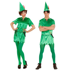 Peter fairy-tale costume with tunic dress, belt, and pointed hat, unisex design also suitable as an elf outfit
