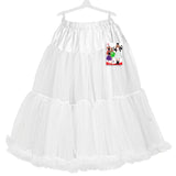 White petticoat on a hanger with a colorful label on a white background