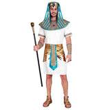 Adult pharaoh costume with Egyptian tunic and traditional headpiece