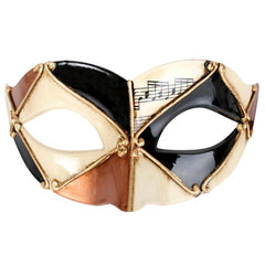 Pietro Venetian eyemask in gold, black, and cream with musical notes and gold embossing – Harlequin masquerade mask