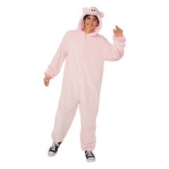 Pig Furry Hooded Onesie Adult Costume in pale pink.