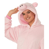 Pig Furry Hooded Onesie Adult Costume in pale pink.