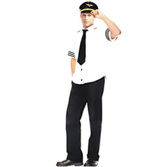 Adult pilot costume with white shirt, tie, and navy hat – Fun Kiwi uniform outfit
