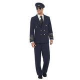 Pilot Adult Costume - Navy Blue, double breasted jacket with gold trim, trousers and hat.