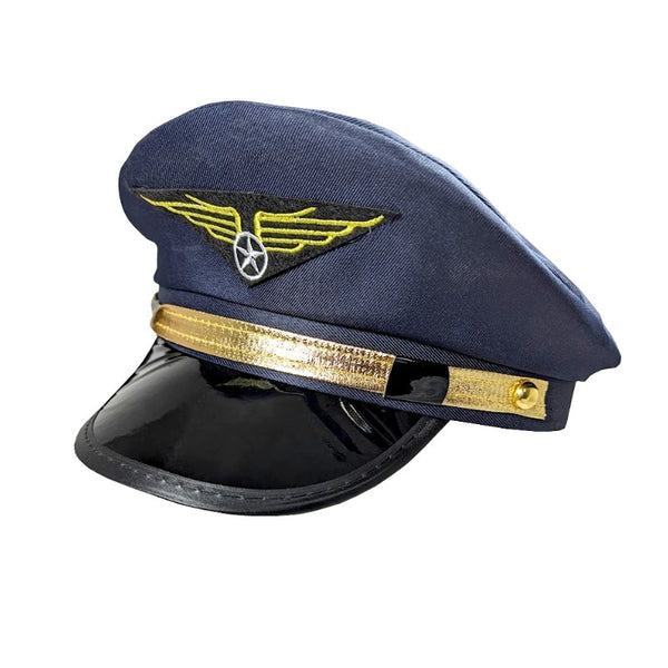 Pilot Captain Blue Cap, with wings on the front, adult size.