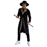 Black Pimp Coat and Hat with leopard print trim front view
