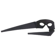 Large black flexible eye mask with cut-out nose and tie straps – superhero or masquerade accessory