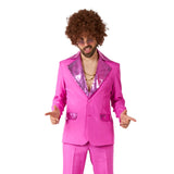 Detail of sequin lapels on pink disco suit costume