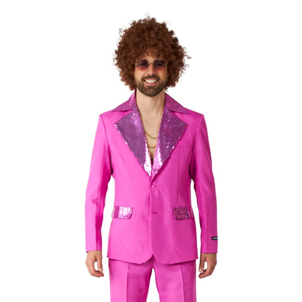 Pink Disco Suit by Suitmeister with matching sequin lapels and trousers – retro 70s & 80s party outfit