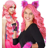 Long Pink Dream Hair Wig with Spiral Curls Worn by Women