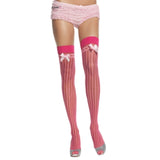 Pink Pin Stripe Sheer Lycra Thigh Highs, super cute  in pink and hot pink with bows.