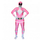 Pink power rangers adult bodysuit is ideal for the female superhero and fan convention