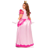 person modellingpink princess dress from back with crown headpiece and gloves