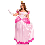 person modelling pink princess dress from front with crown headpiece and gloves