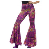 Womens pink psychedelic flared trousers retro 60s print