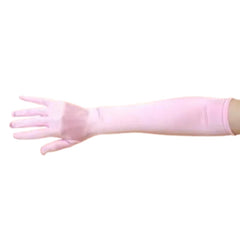 Pink satin elbow-length gloves for fancy dress or burlesque costume
