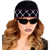 Woman wearing the pirate bandana skull crossbones
