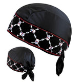 Black pirate bandana with skull and crossbones print, ties at the back for secure fit