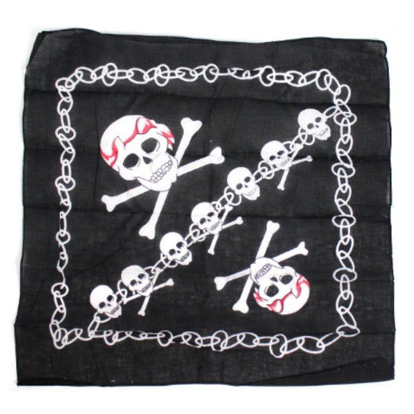 Black Pirate Bandanna with skull and crossbones and chain border design – pirate costume accessory