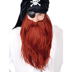 Pirate Beard & Mo Red, long and bushy and attaches with elastic.