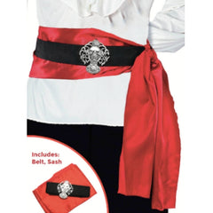 Pirate belt with red and black fabric and 3D moulded skull – adult size costume accessory