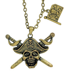 Pirate captain necklace with skull and crossed swords pendant for pirate costumes