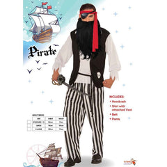 Men’s Pirate Costume with shirt, striped pants, sash and belt – Dr Toms