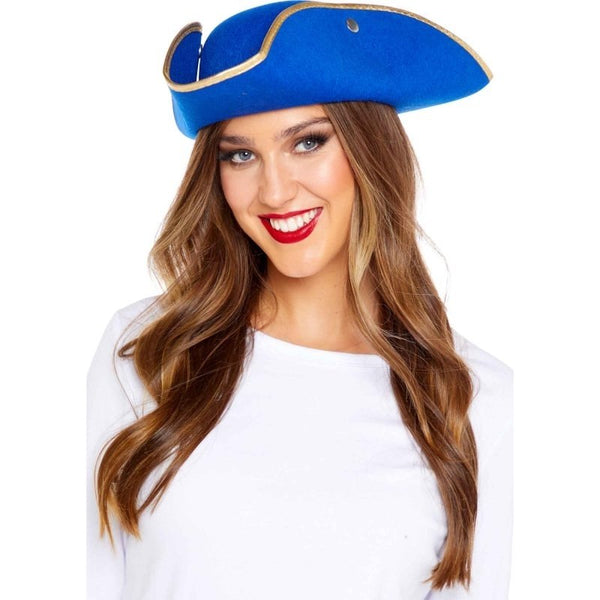 Blue and gold pirate hat for adults