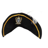 pirate hat with badge, adult size, gold trim with wire for shaping.