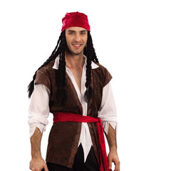 Adult pirate jack costume with pirate shirt, vest, belt and boot tops