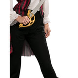 Pirate Maria La Fay Costume-Adult, blouse with puffy sleeves attached jacket in bed and black stripe, pants and tricorn, elastic waist full length pants.