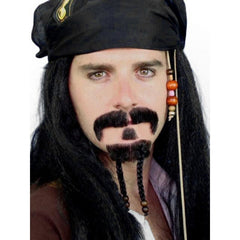Pirate Mo and Beard Set, plaited beard with beads, quality human hair and attach with double sided tape.