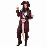 Pirate Rum Smuggler Men’s Costume with jacket, shirt, waistcoat, trousers, scarf, belts, boot covers, and tricorn hat with wig – pirate fancy dress