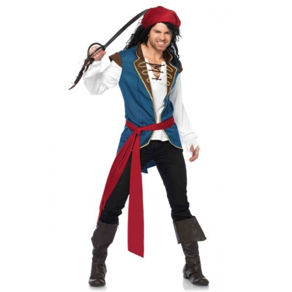 Pirate Scoundrel Costume for men with pirate shirt, sash and headscarf for Book Week and pirate parties