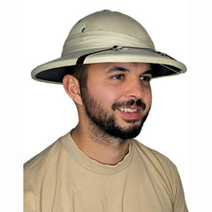Beige pith helmet for explorer and safari costumes – adult costume hat.