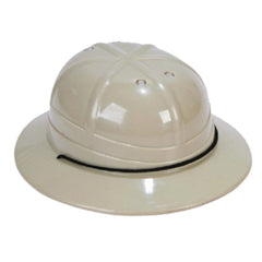 Khaki plastic safari pith helmet with chin cord for adult explorer costumes