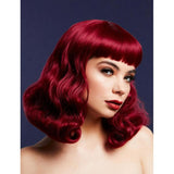 Bettie plum wavy shoulder-length wig with short fringe, 32cm heat-resistant synthetic Fever wig