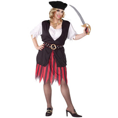 Plundering pirate woman costume adult front view
