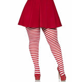 Plus size striped tights in red/white or black/white by Leg Avenue – opaque and bold hosiery