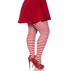 Plus size striped tights in red/white or black/white by Leg Avenue – opaque and bold hosiery
