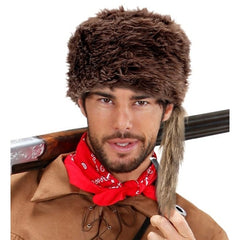 Plush trapper hat with faux fur finish for costume wear