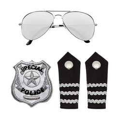 Police accessory kit with aviator glasses badge and epaulettes