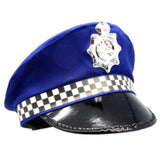 Blue police officer hat with checked band