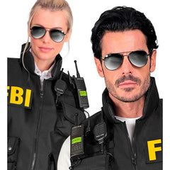 Plastic police radio toy prop, walkie talkie-style costume accessory for Halloween or themed outfits.